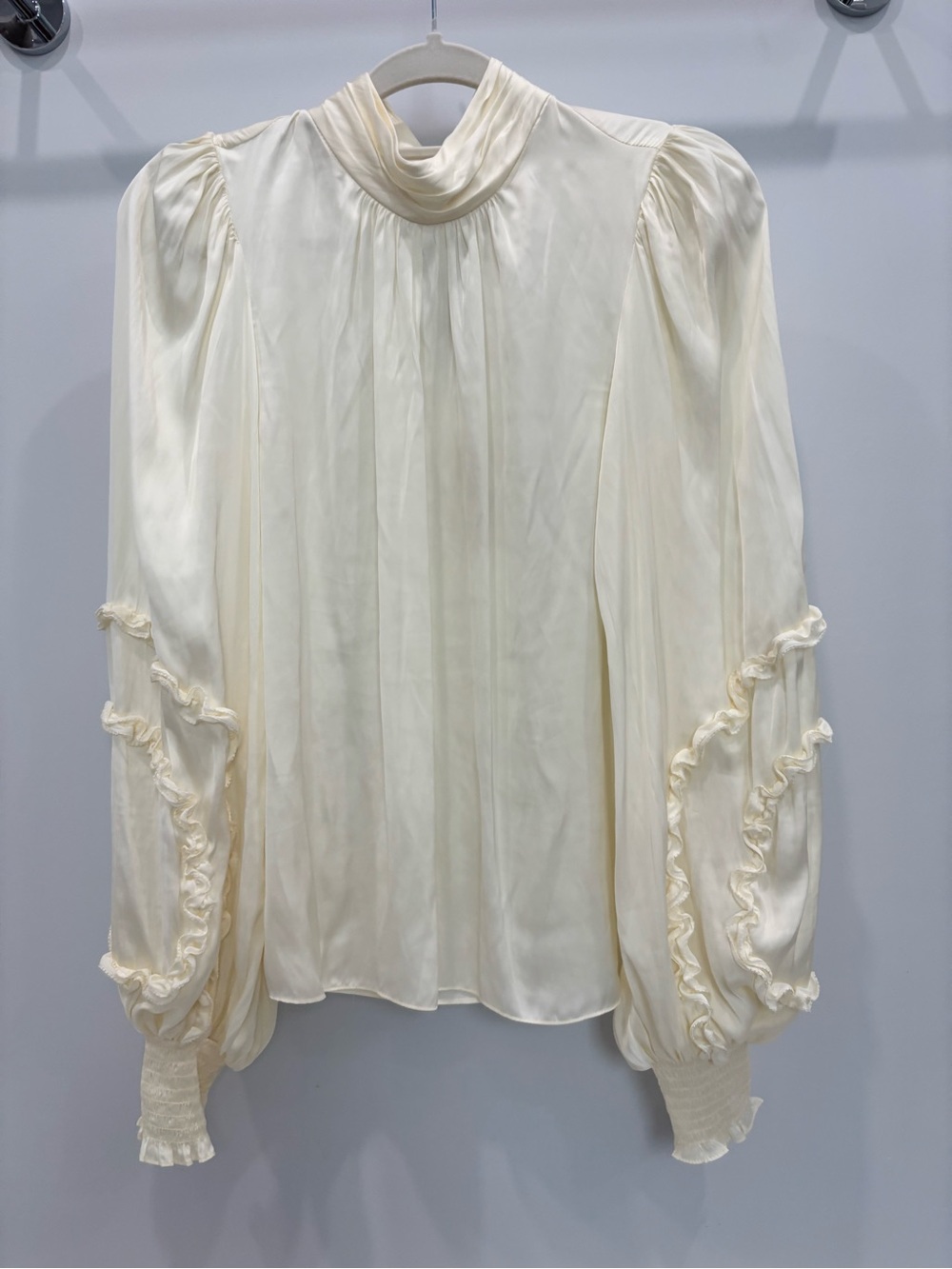 Ramy Brook Ivory Ruffle-Trim High Neck Blouse